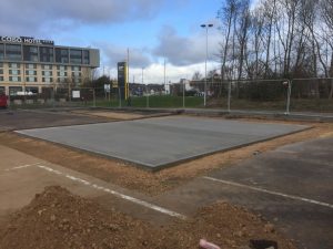 Car parks and compounds in Cheshire by Guy Nixon Groundworks. Here the base is being laid for a secure compound